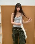 12a57 Velvet bow strap cami – soft rib knit