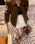 17a107 Basic suede jacket with Peter Pan collar