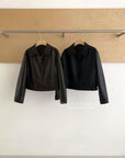 17a72 Basic Black Faux Leather Jacket with Peter Pan Collar