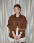 17a107 Basic suede jacket with Peter Pan collar