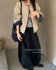 17q8 Khaki straight-leg trousers with elastic waist