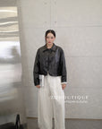 16a30 Leather jacket with Peter Pan collar and buttoned sleeves