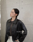 16a30 Leather jacket with Peter Pan collar and buttoned sleeves