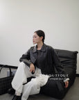 16a30 Leather jacket with Peter Pan collar and buttoned sleeves