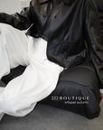 16a30 Leather jacket with Peter Pan collar and buttoned sleeves