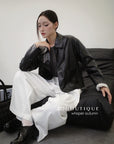 16a30 Leather jacket with Peter Pan collar and buttoned sleeves