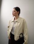 16a30 Leather jacket with Peter Pan collar and buttoned sleeves