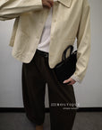 16a30 Leather jacket with Peter Pan collar and buttoned sleeves