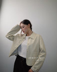 16a30 Leather jacket with Peter Pan collar and buttoned sleeves