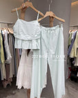 13a120 Ruffled cotton cami top – soft monochrome hues