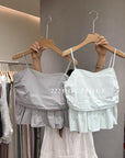 13a120 Ruffled cotton cami top – soft monochrome hues