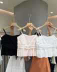 13a120 Ruffled cotton cami top – soft monochrome hues