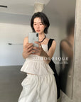 13a120 Ruffled cotton cami top – soft monochrome hues