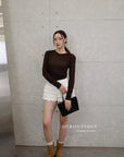 16a79 + 16q12 Set – Lightweight long-sleeve top & Textured lace-hem skirt
