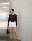16a79 + 16q12 Set – Lightweight long-sleeve top & Textured lace-hem skirt