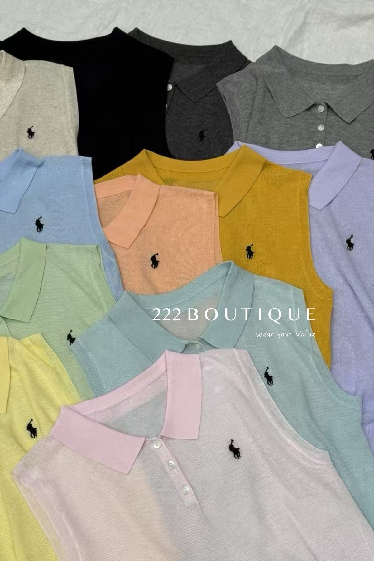 13a78 Sleeveless knit polo – pastel & basics