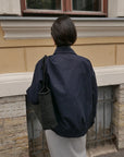 17a22 Short leather jacket with stand collar