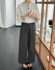 17q24 Basic wool-blend khaki shorts with elastic waist