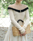 17a36 Off-shoulder knit top with ruffled neckline