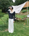 17a36 Off-shoulder knit top with ruffled neckline