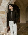 17a22 Short leather jacket with stand collar