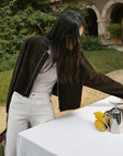 17a22 Short leather jacket with stand collar