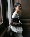 17A28 Off-shoulder Mongtoghi cashmere top with button detail