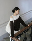 17A28 Off-shoulder Mongtoghi cashmere top with button detail