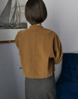 17a22 Short leather jacket with stand collar