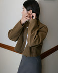 17a22 Short leather jacket with stand collar