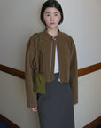 17a22 Short leather jacket with stand collar