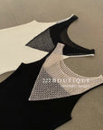 15v32 Mesh panel knit dress – bold lines, soft drape