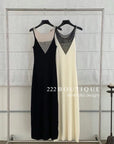 15v32 Mesh panel knit dress – bold lines, soft drape