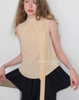 15a83 Gingham tie-neck sleeveless top – crisp & playful