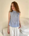 15a83 Gingham tie-neck sleeveless top – crisp & playful