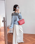 17A28 Off-shoulder Mongtoghi cashmere top with button detail