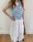 15a71 Draped-neck sleeveless top – soft texture, clean drape