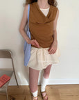 15a71 Draped-neck sleeveless top – soft texture, clean drape