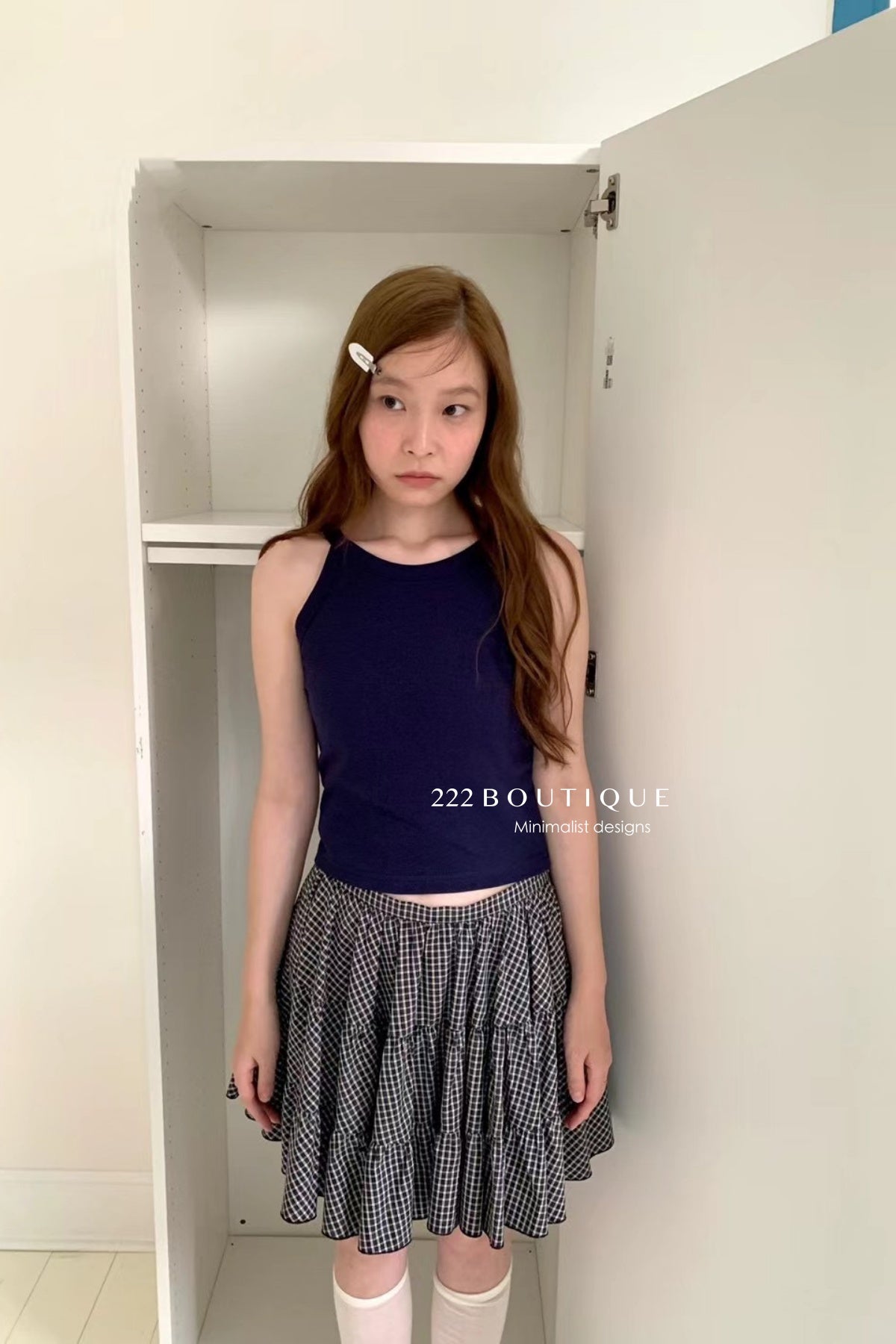 15v37 Tiered gingham skirt – lightweight volume