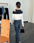17A28 Off-shoulder Mongtoghi cashmere top with button detail