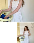 15v38 Textured smocked midi dress – soft pastel charm