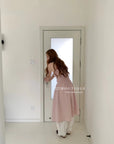 15v38 Textured smocked midi dress – soft pastel charm