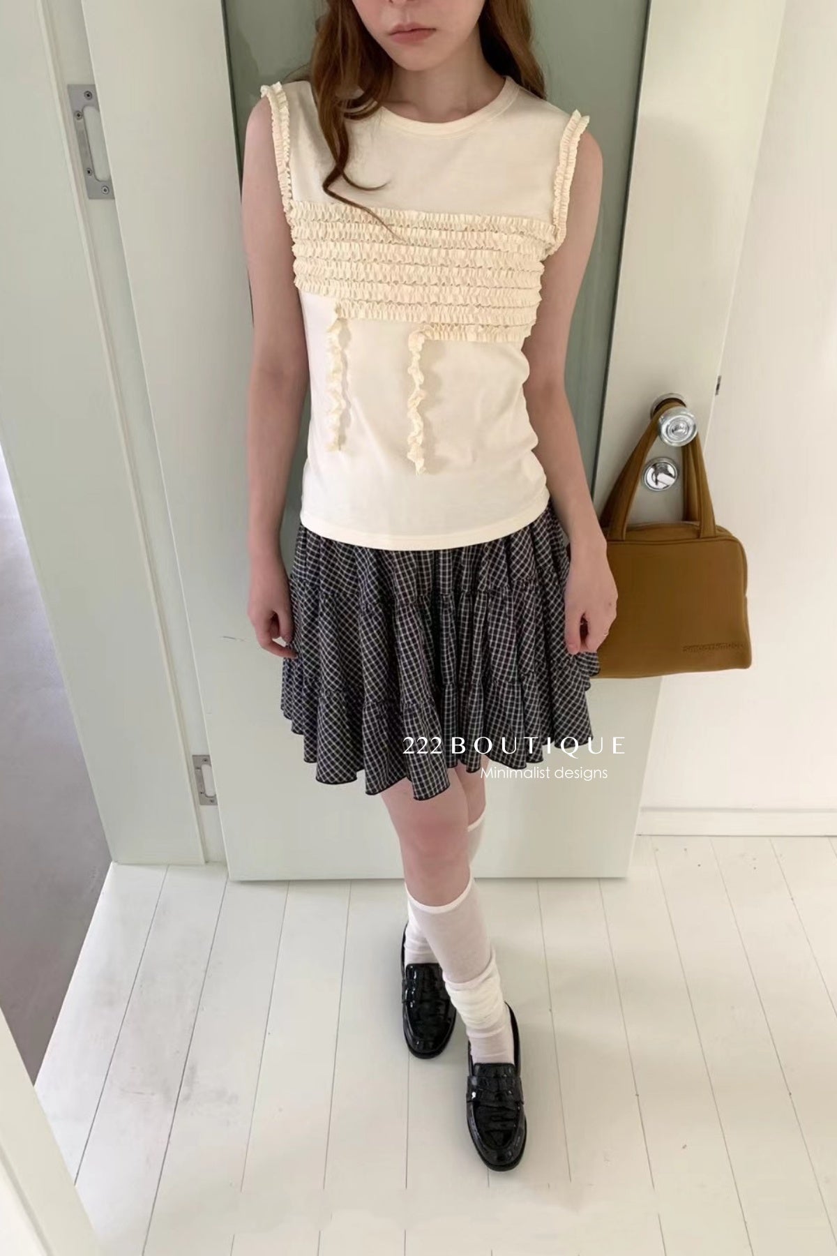 15a75 Pleated ribbon knit top – soft detail, clean silhouette