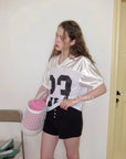 15a76 Satin-trim mesh tee – sporty with a twist