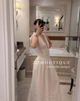 15v29 Embroidered ribbon-strap dress – soft white
