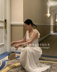 15v29 Embroidered ribbon-strap dress – soft white