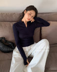 16a25 Zip-up cotton long-sleeve top