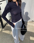 16a25 Zip-up cotton long-sleeve top
