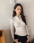 16a25 Zip-up cotton long-sleeve top