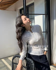 16a25 Zip-up cotton long-sleeve top